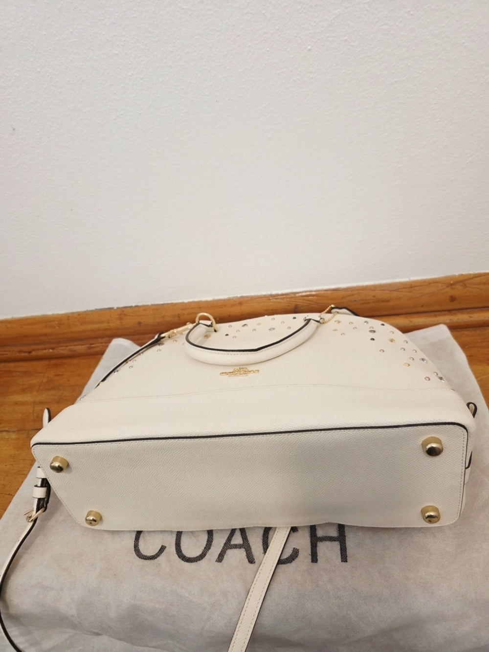 COACH Sierra Satchel + Accordian Zip Wallet w/ Stardust Studs In Chalk - Picture 10 of 16